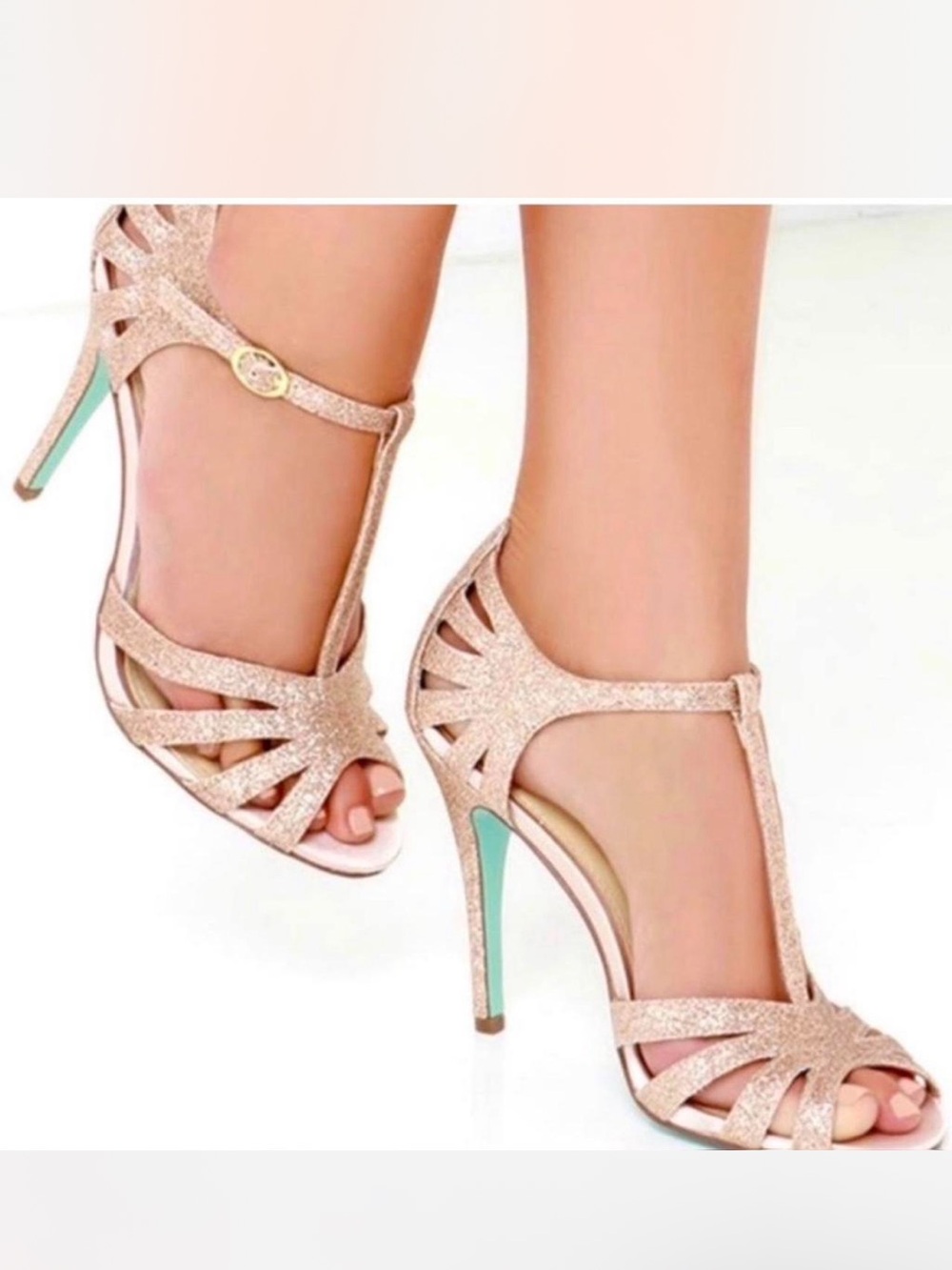 Champagne Gold Betsey Johnson T-Strap High Heel Sandals - size 8.5